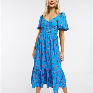john zack puff sleeve midi dress